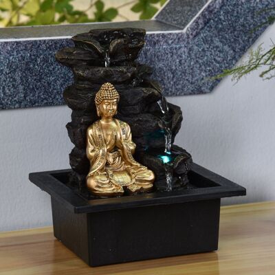 Zimmerbrunnen – Shira – Buddha-Dekoration – farbiges LED-Licht – Deko-Geschenk-Inspiration – Zen-Atmosphäre