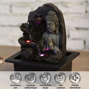 Fontaine d'Intérieur - Spiritualité - Décoration Bouddha Zen - Lumière Led Colorée - Idée Cadeau Déco 2