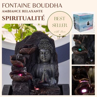 Indoor Fountain - Spirituality - Zen Buddha Decoration - Colored Led Light - Decorative Gift Idea