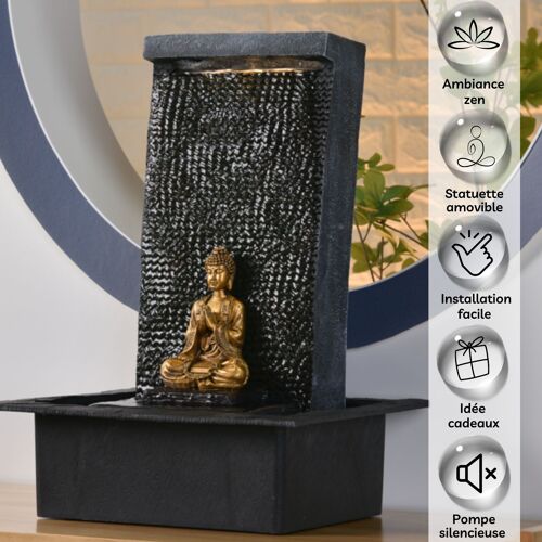 Fontaine d'Intérieur - Zenitude - Statue Bouddha Eclairage Led - Ambiance Zen et Relaxation - idée Déco