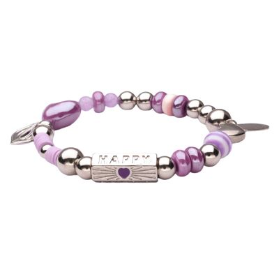 Pulsera LizzyMae de acero inoxidable con dije de plata y color lila
