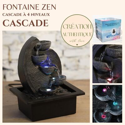 Fontaine d'Intérieur - Cascade V2 - Ecoulement 4 Niveaux Lumière Led - Déco Zen et Relaxante - Idée Cadeau