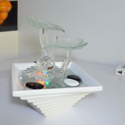 Indoor Fountain - Flower - Crystal Line in Glass and Ceramic - Meditation Decoration - White Light - Decorative Gift Idea