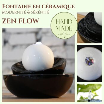 Fontaine d'Intérieur - Zen Flow - Cristal Line en Céramique Noire et Blanche - Cadeau Déco - Ambiance Zen et Relaxante 1