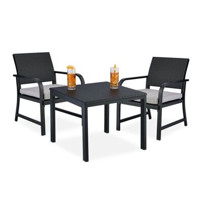 Conjunto de muebles de balcón de 3 piezas WOODENFURN con aspecto de ratán