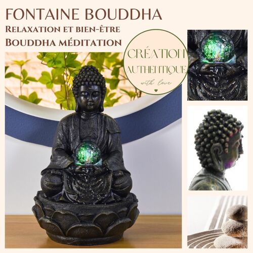 Fontaine d'Intérieur - Bouddha Méditation - Lumière Led Grand Bouddha - Idée Décoration Cadeau - Sobre et Design