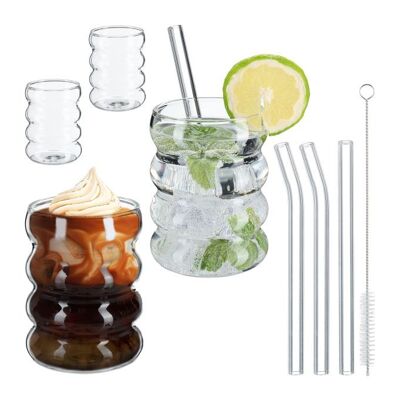 Bicchieri da bere ondulati WOODENFURN, set da 4