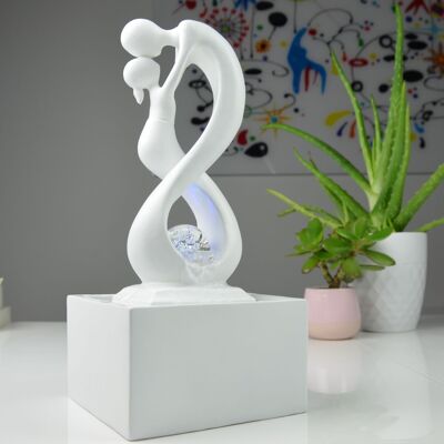 Indoor Fountain - Amor White - Modern with Colorful LED Light - Removable Lovers Sculpture - Contemporary Home Decor - Rotating Ball