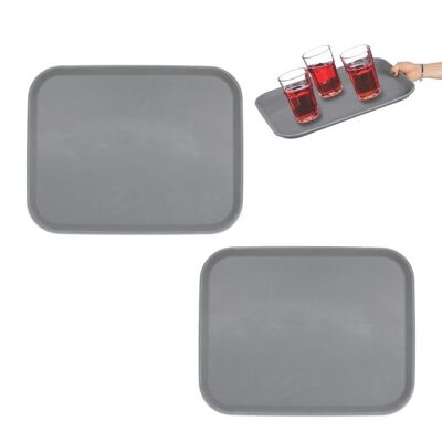 Lot de 2 plateaux de service WOODENFURN gris