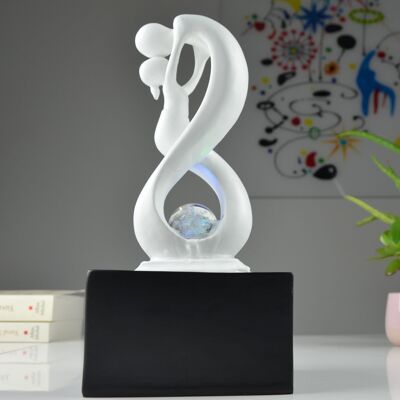 Indoor Fountain - Amor Black and White - Modern with Colorful LED Light - Removable Lovers Sculpture - Contemporary Home Decor - Rotating Ball