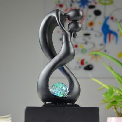 Indoor Fountain - Amor Noir - Modern with Colorful LED Light - Removable Lovers Sculpture - Contemporary Home Decor - Rotating Ball