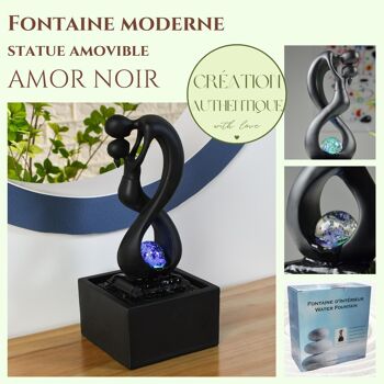 Fontaine d'Intérieur - Amor Noir - Moderne avec Lumière LED Coloré - Sculpture Amoureux Amovible – Décoration d’intérieur Contemporaine – Boule en Rotation 5