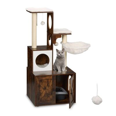 Arbre à chat WOODENFURN avec meuble à litière 128 cm