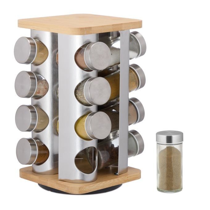 WOODENFURN Rotating Spice Carousel with 16 Jars