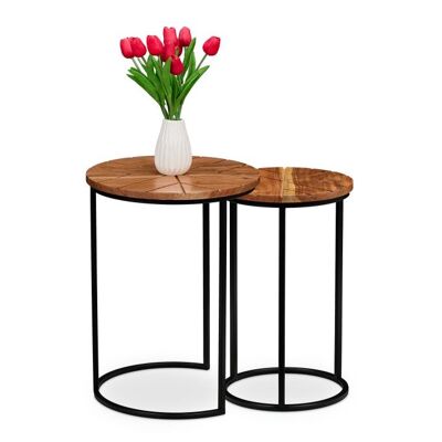 WOODENFURN Mesas nido, juego de 2, madera de acacia