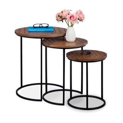 Juego de 3 mesas nido WOODENFURN de madera de mango y metal