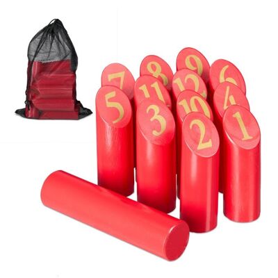 WOODENFURN Red Kubb Viking Game with Bag