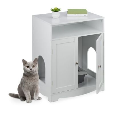 Meuble à litière pour chat blanc WOODENFURN