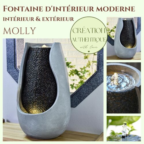 Fontaine Moderne - Molly - Intérieur et Extérieur - Moderne et Relaxante - Grand Mur d'Eau Décoratif - Eclairage Led Blanc