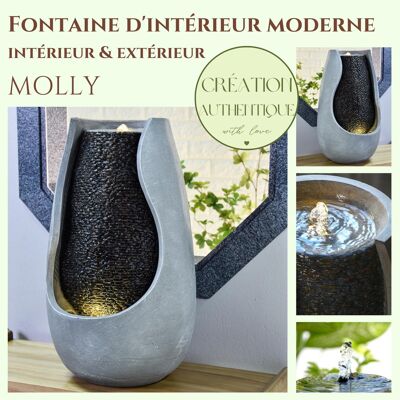 Moderner Springbrunnen – Molly – drinnen und draußen – modern und entspannend – große dekorative Wasserwand – weiße LED-Beleuchtung