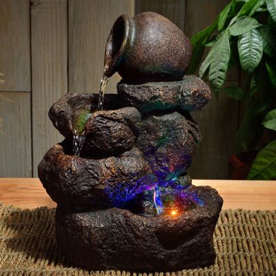 Indoor Fountain - Nivello - Stone Effect Waterfall Flow - Colored Light - Simple Use - Decorative Idea