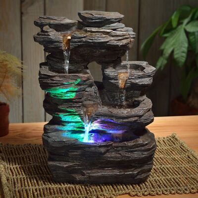 Indoor Fountain - Pietra - Natural Decor - Imitation Rock and Colored Led Light - Cascade Flow
