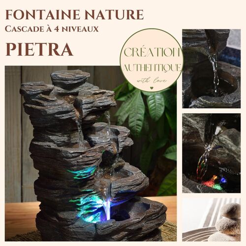 Fontaine d'Intérieur - Pietra - Décor Naturel - Imitation Roche et Lumière Led Colorée - Ecoulement en Cascade
