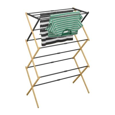 WOODENFURN Perchero plegable de bambú y metal