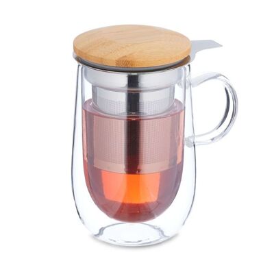 WOODENFURN tea glass with strainer and bamboo lid