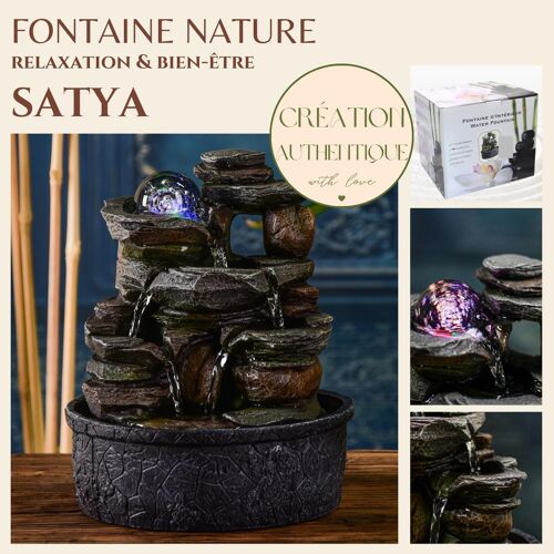 Fontaine d'Intérieur - Satya - Décoration Nature - Lumière Led Colorée - Idée Déco Cadeau - Ecoulement d'Eau Cascade