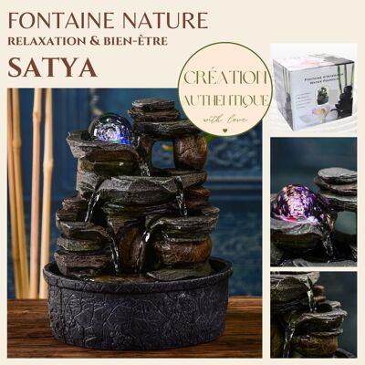 Fontaine d'Intérieur - Satya - Décoration Nature - Lumière Led Colorée - Idée Déco Cadeau - Ecoulement d'Eau Cascade