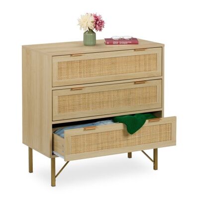 WOODENFURN chest of drawers with 3 drawers, rattan look