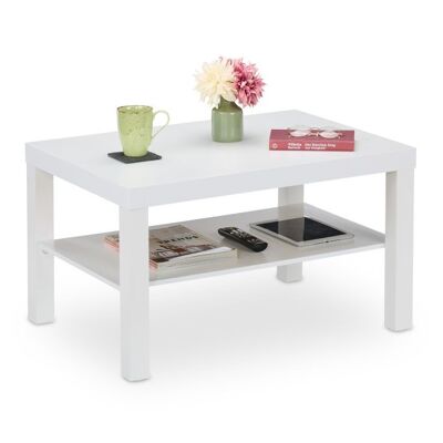 Table basse WOODENFURN avec 2 étagères, blanche