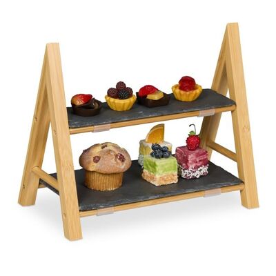 Soporte para tartas de dos niveles WOODENFURN con platos de pizarra