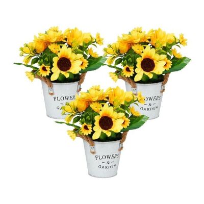 WOODENFURN set di 3 girasoli artificiali in vaso