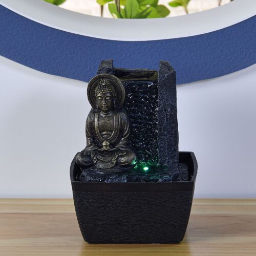 Fontaine d'Intérieur - Sérénité - Modèle Feng Shui - Statuette Bouddha et Lumière Led Colorée - Idée Cadeau Déco