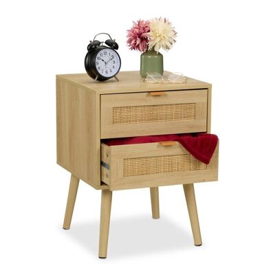 Mesita de noche WOODENFURN en diseño de ratán con 2 cajones