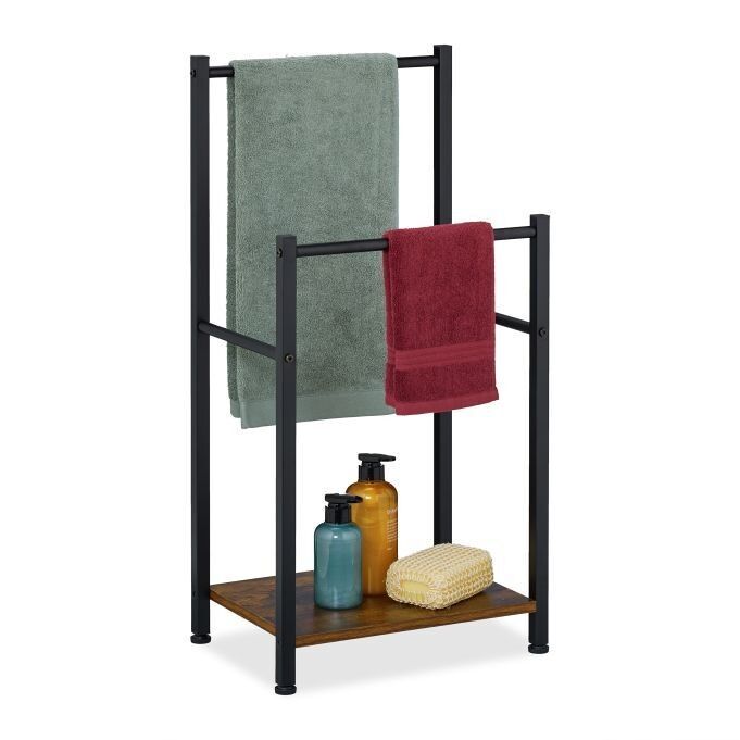 WOODENFURN towel rack with 2 rails and shelf