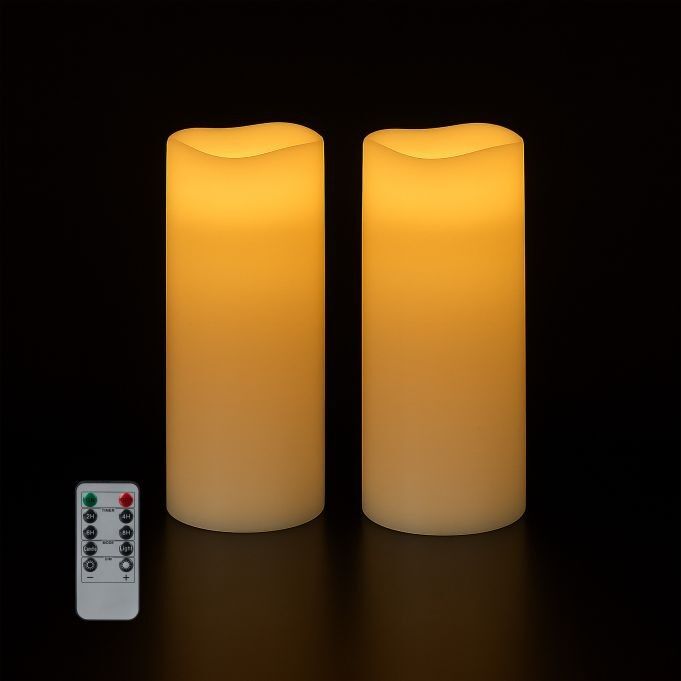 WOODENFURN LED candles with timer, set of 2