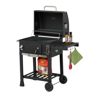 Chariot de barbecue au charbon de bois WOODENFURN avec couvercle