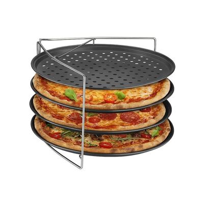 WOODENFURN set di 4 teglie per pizza con foro e griglia