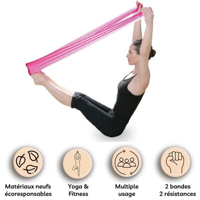 Set of 2 Elastic Bands - Quality Pilates Bands - 2 Resistances: Medium and Extra Strong - All Types of Exercises