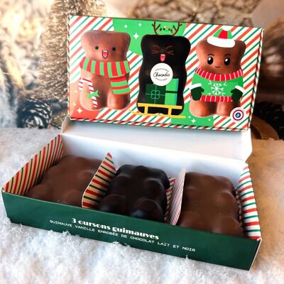 Coffret 3 OURSONS GUIMAUVE CHOCOLAT XL | moulage de noël | Chocolat de Noel artisanal Chocodic