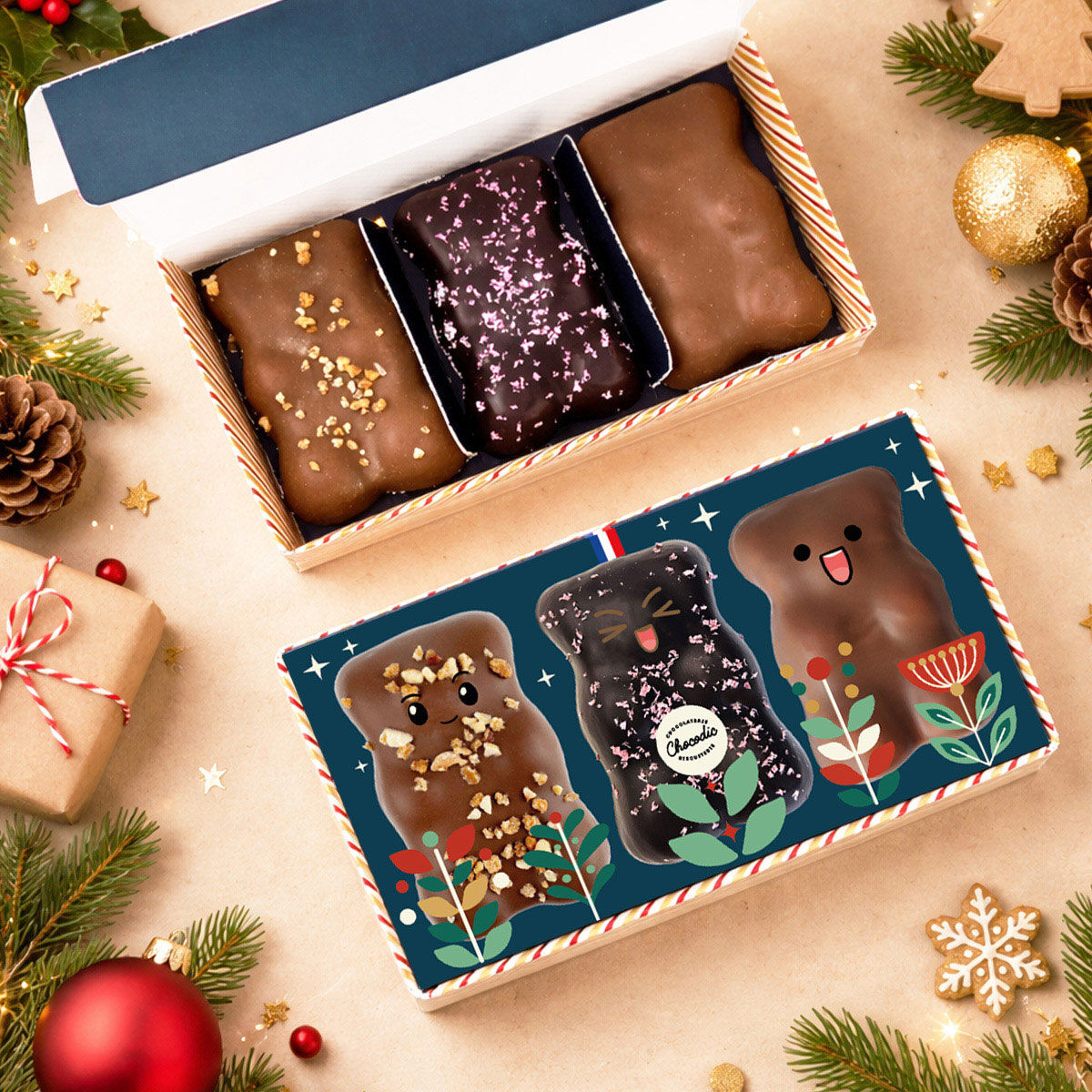 Box of 3 XL Chocolate Marshmallow Bears | Christmas mold | Chocodic artisanal Christmas chocolate