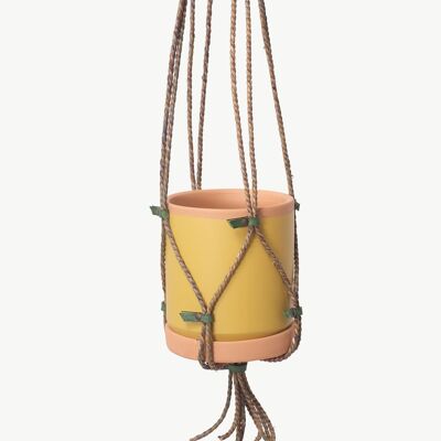 Seagrass and green leather plant hangers S