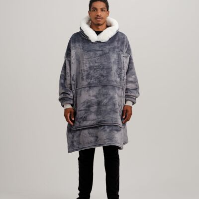 Couverture à capuche doublée de fourrure ONY - Gris