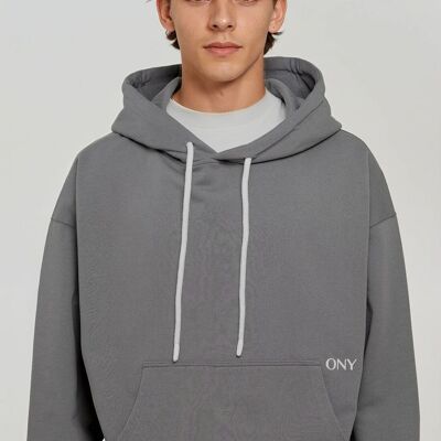 SWEAT À CAPUCHE GRIS À ÉPAULES TOMBEES