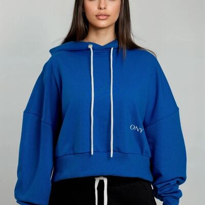 FELPA CON CAPPUCCIO CORTA BLU DA DONNA