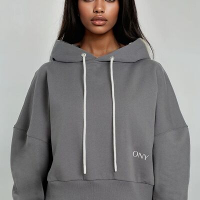 SUDADERA CON CAPUCHA CORTA GRIS PARA MUJER