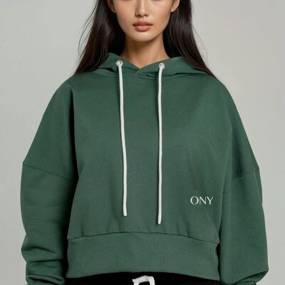 SUDADERA CON CAPUCHA CORTA VERDE PARA MUJER